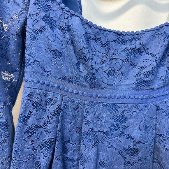 Free People Petit Trianon Royal Blue Lace Babydoll Empire Waist Mini Dress 0 - Picture 7 of 8